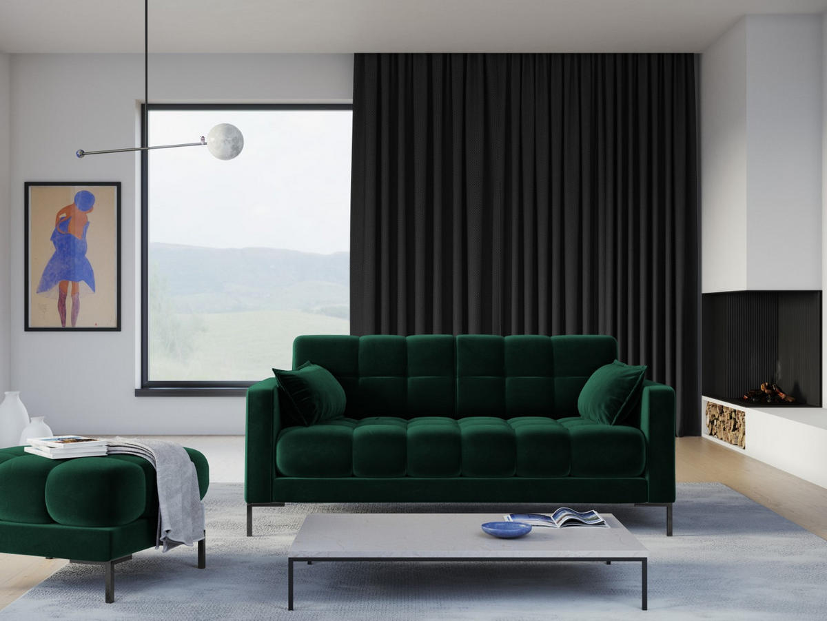 SOFA Mamaia aus Samt flaschengrün 2 Sitzplätze - Grün, Textil (92/75/152cm) - Micadoni