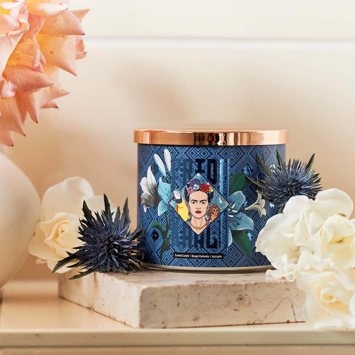 DUFTKERZE Kahlo - Dunkelblau, Glas/Naturmaterialen (10cm)