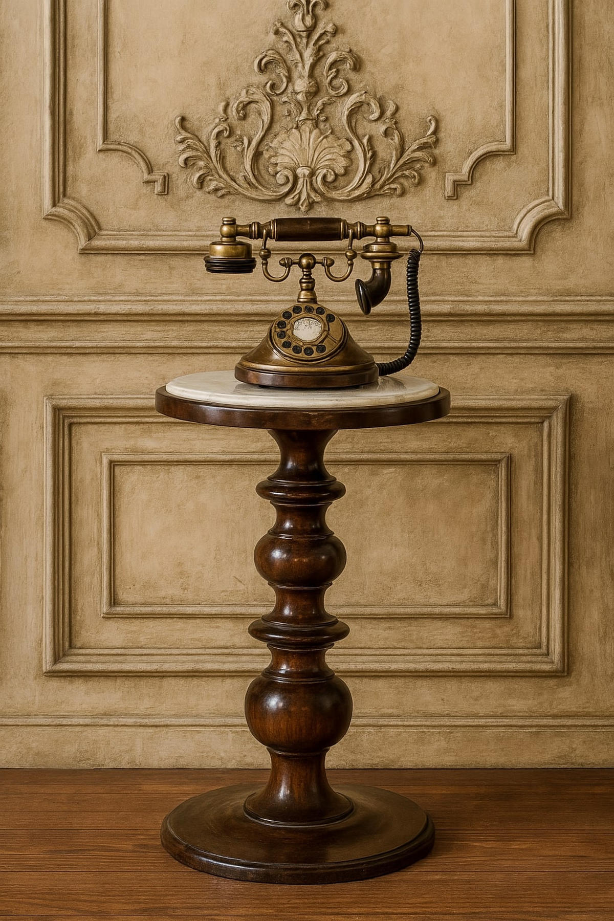 BEISTELLTISCH mit Kastanien-Finish, Marmorplatte oben, poliertes Braun - Braun, Holz (38/38/60cm) - Artisan Furniture