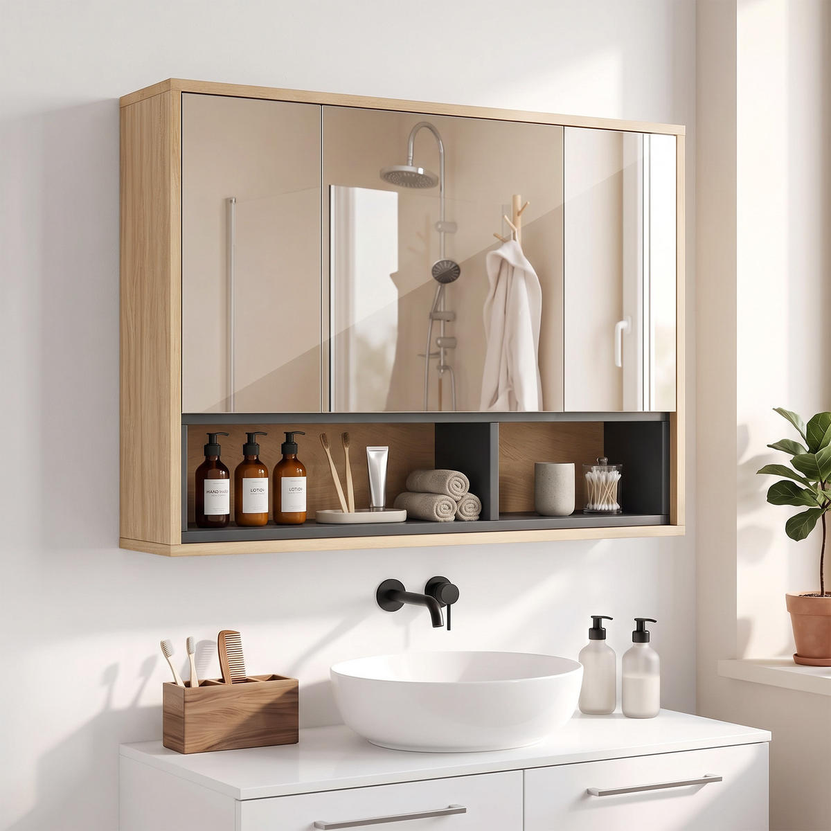 SPIEGELSCHRANK Eichefarben - Eichefarben, Holz (80/60/20cm)