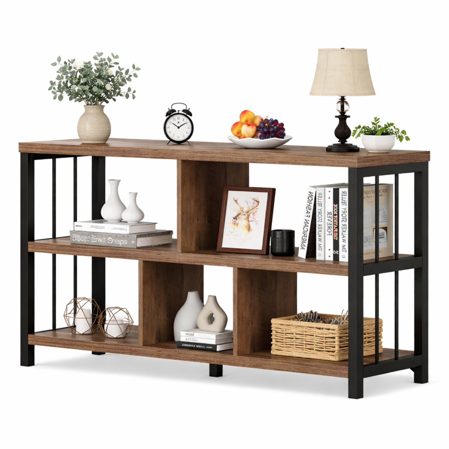 REGAL Standregal 120 x 34 x 76.2 cm Holzoptik Metallgestell - Wildeiche, Holzwerkstoff/Metall (120/76.2/34cm) - Quality Elegance