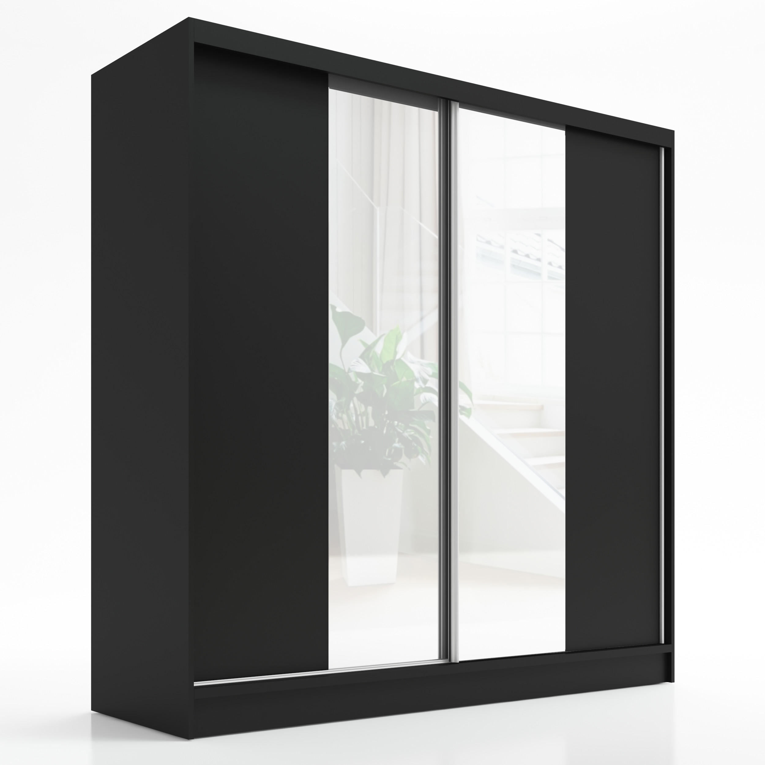 A&J MöbelLand Schwebetürenschrank Schwarz 200x215x60 cm