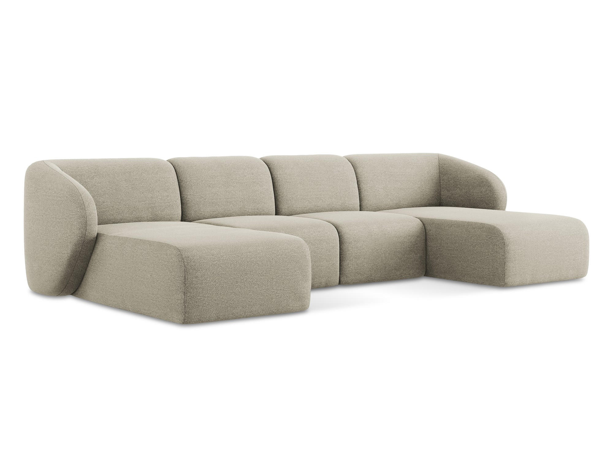WOHNLANDSCHAFT Bouclé Stoff Grau - Taupe/Schwarz, Holzwerkstoff/Kunststoff (370/74/170cm) - Makamii