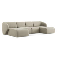 WOHNLANDSCHAFT Bouclé Stoff Grau - Taupe/Schwarz, Holzwerkstoff/Kunststoff (370/74/170cm) - Makamii