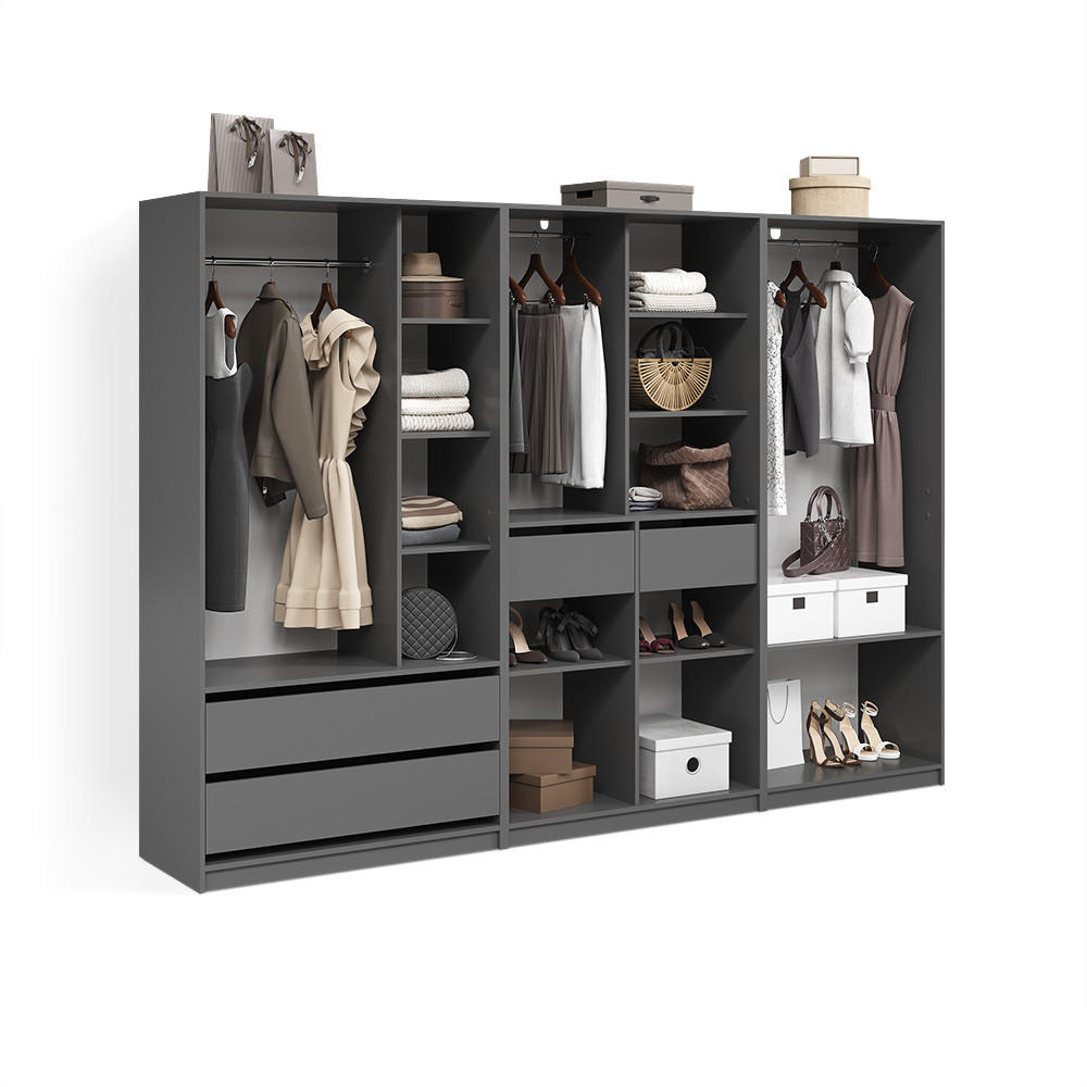 GARDEROBA Trento Antracit Komplet 3 kosov - antracit, leseni material (100/200/50cm) - Livinity®