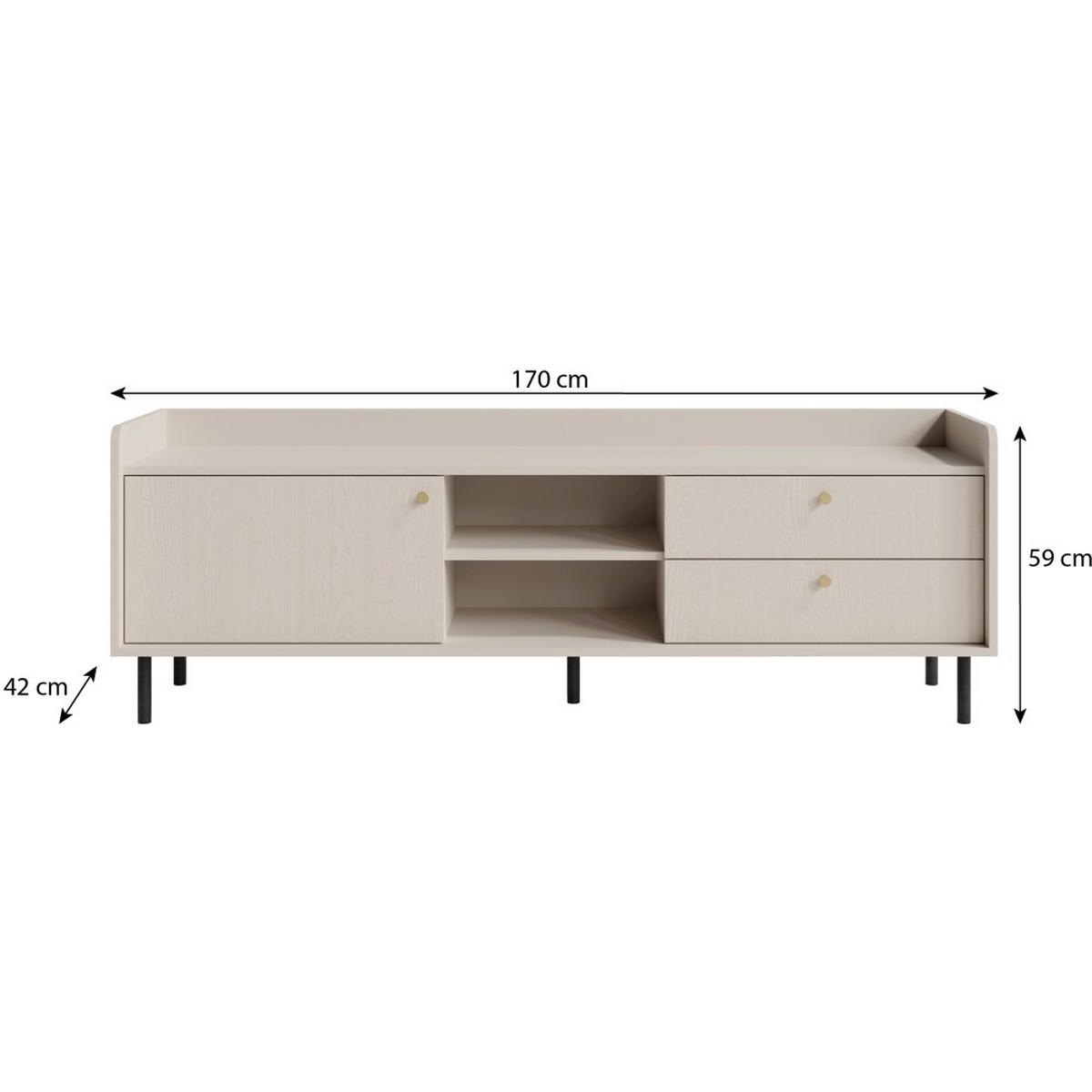 LOWBOARD Gloria mit 2 Schubalden und 1 Tür - Beige/Schwarz, Holzwerkstoff/Metall (170/59/42cm) - Beautysofa