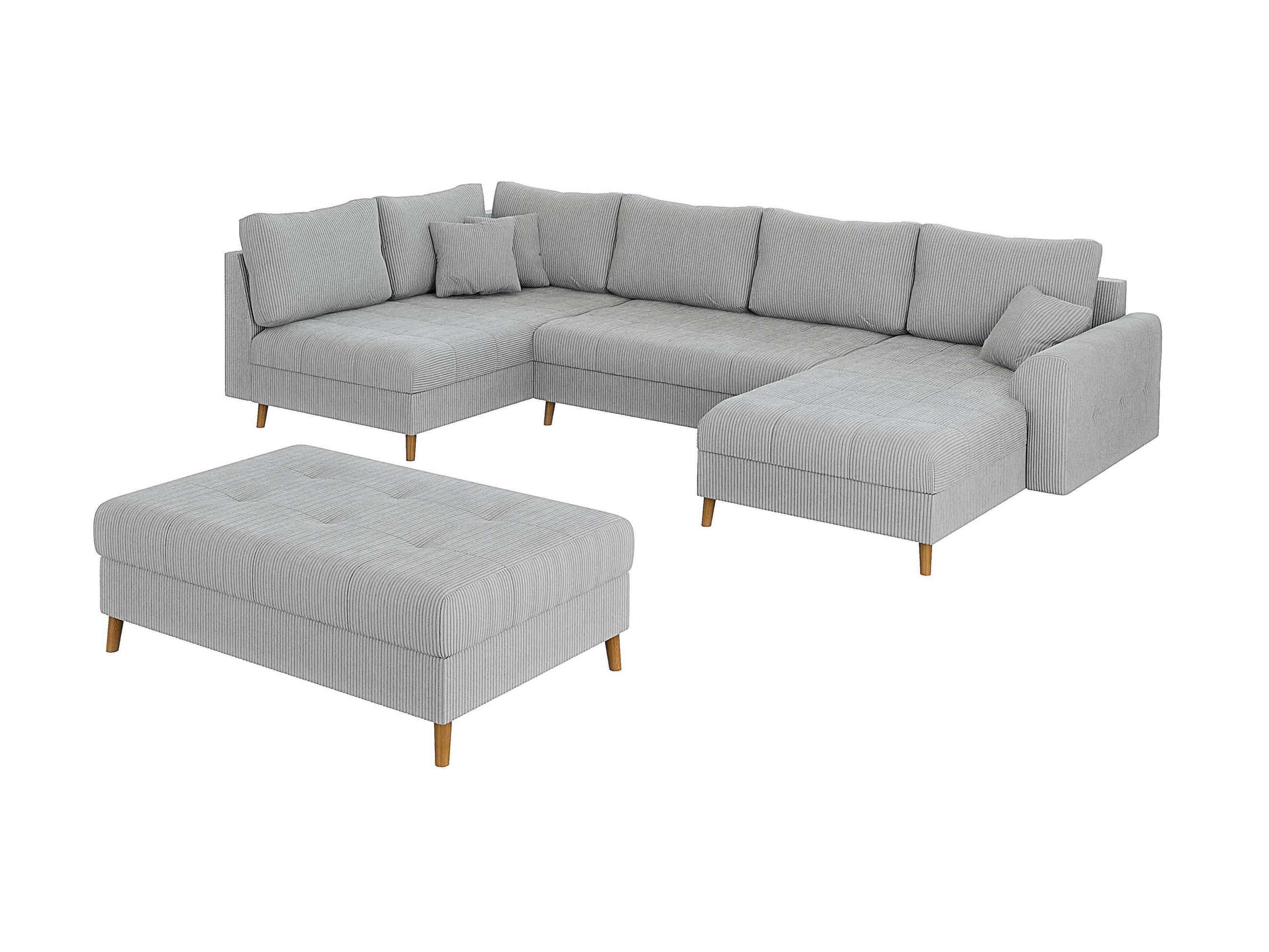 WOHNLANDSCHAFT inkl. Hocker Alma Hellgrau Cord - Hellgrau/Braun, Holz/Textil (310/81/161cm) - S-Style Möbel