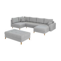 WOHNLANDSCHAFT inkl. Hocker Alma Hellgrau Cord - Hellgrau/Braun, Holz/Textil (310/81/161cm) - S-Style Möbel