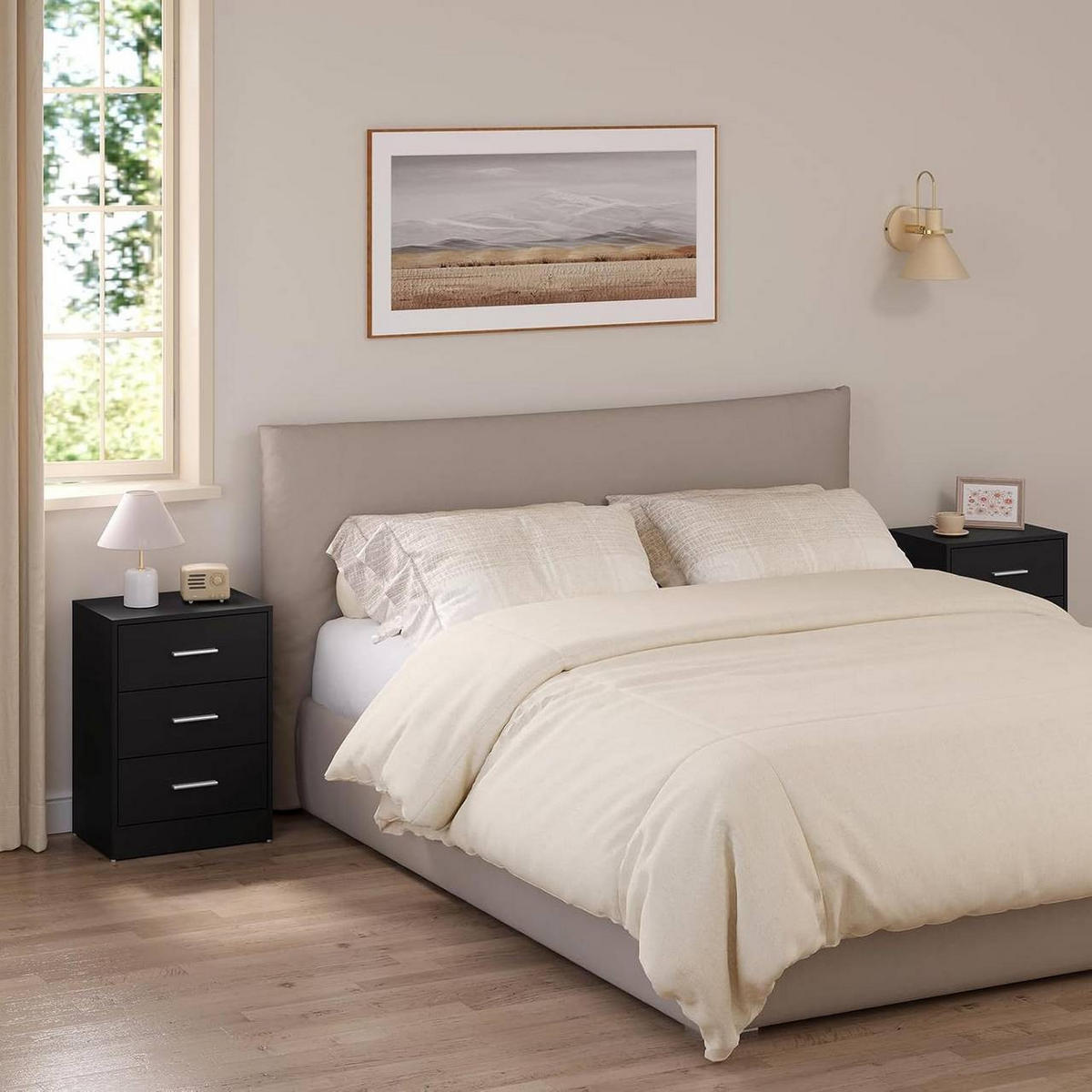 NACHTTISCH 2er Set, 39x54x28 cm, Schwarz - Schwarz, Holzwerkstoff (39/54/28cm) - Woltu