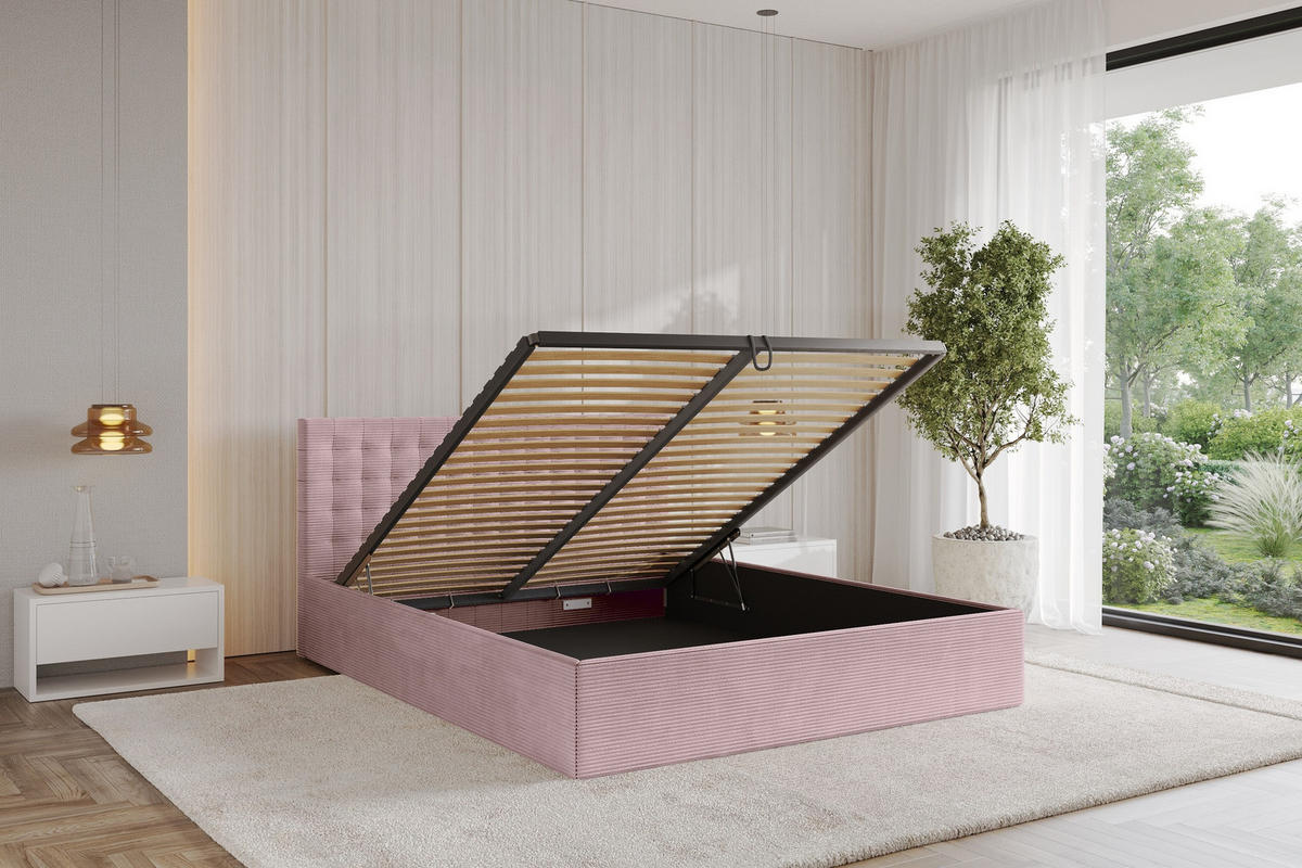POLSTERBETT mit Bettkasten und Lattenrost, Boxbett ohne Matratze - PARI 180x200 Rosa - Rosa, Holzwerkstoff/Textil (180/200cm) - ALTDECOR