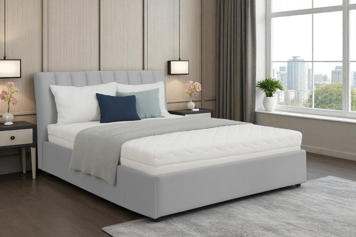 POLSTERBETT mit Bettkasten und Matratze NUBIA, Hellgrau, 180x200 cm - Hellgrau, Textil (180/200cm) - KS Home Concept