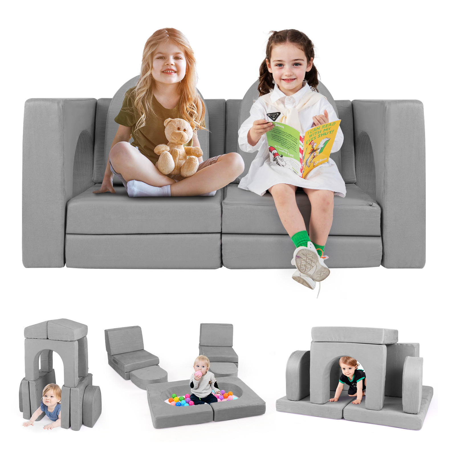 Costway Kindersofa Grau 142x60x72 cm