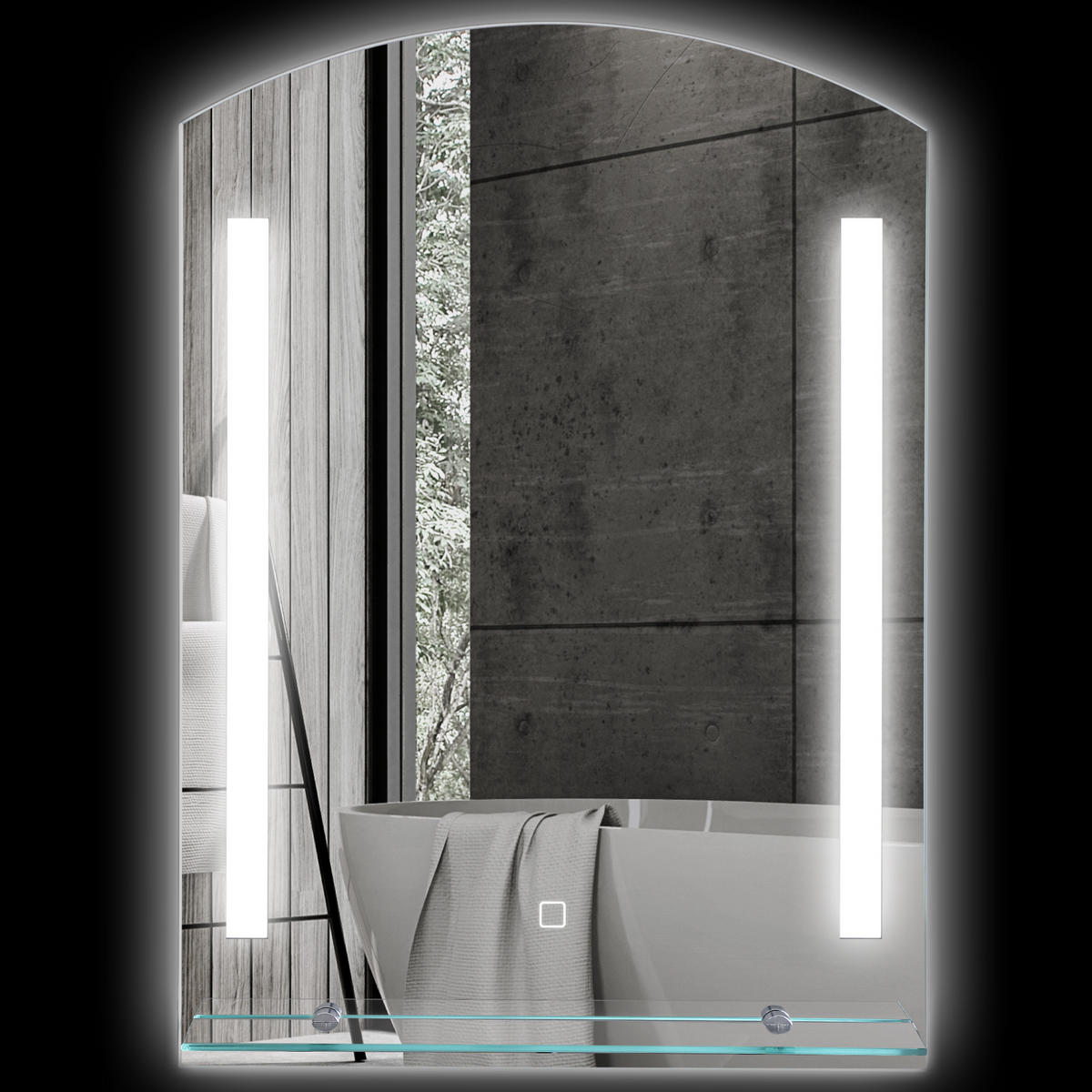 BADEZIMMERSPIEGEL DE-09281 mit LED & Glasablage Silber - Silberfarben, Glas (12/70/50cm) - ComfortXL
