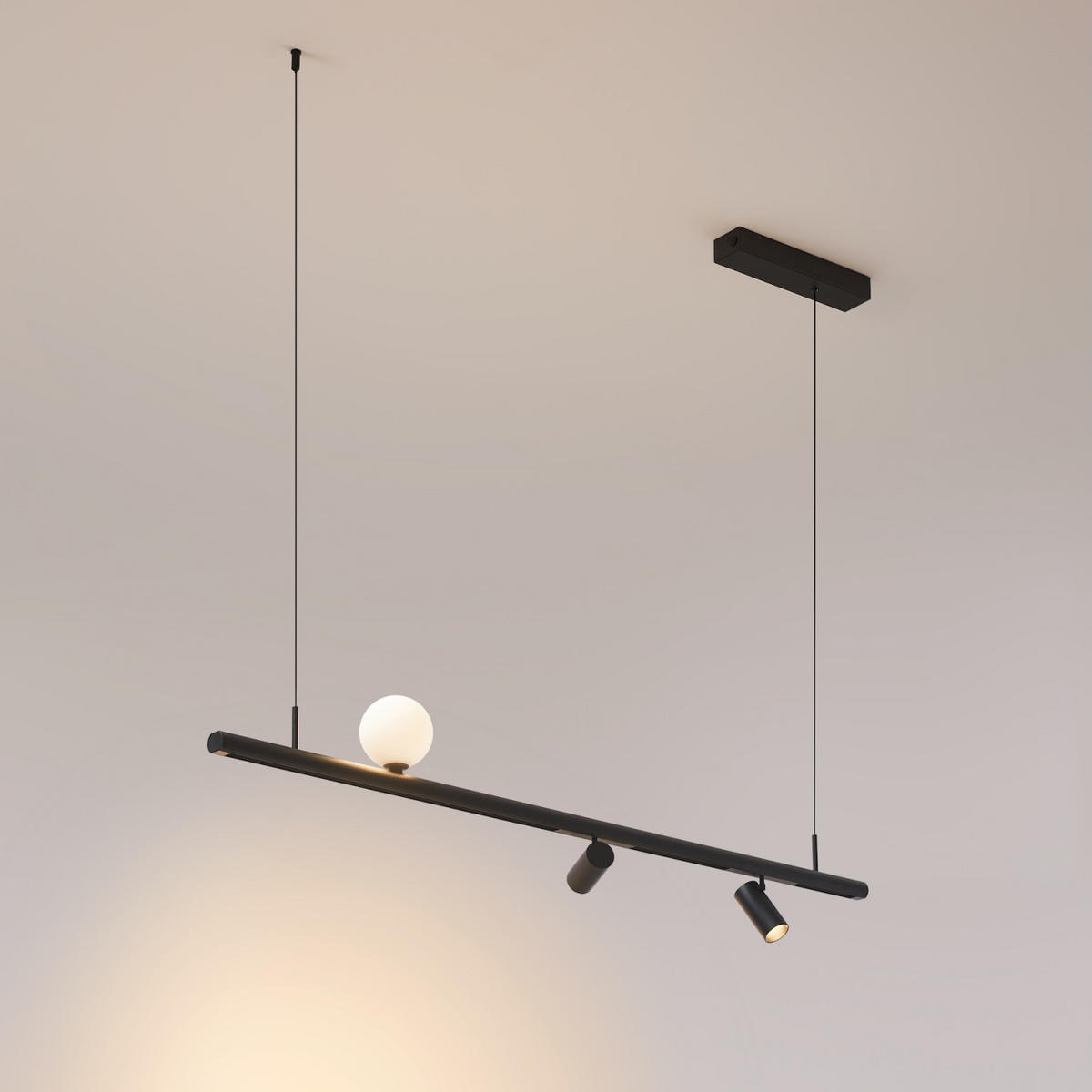 PENDELLEUCHTE MIT SPOTSTRAHLERN Lyne, Schwarz und weiß, 125cm - Weiß, Glas (125/125/8.5cm) - KOSILUM