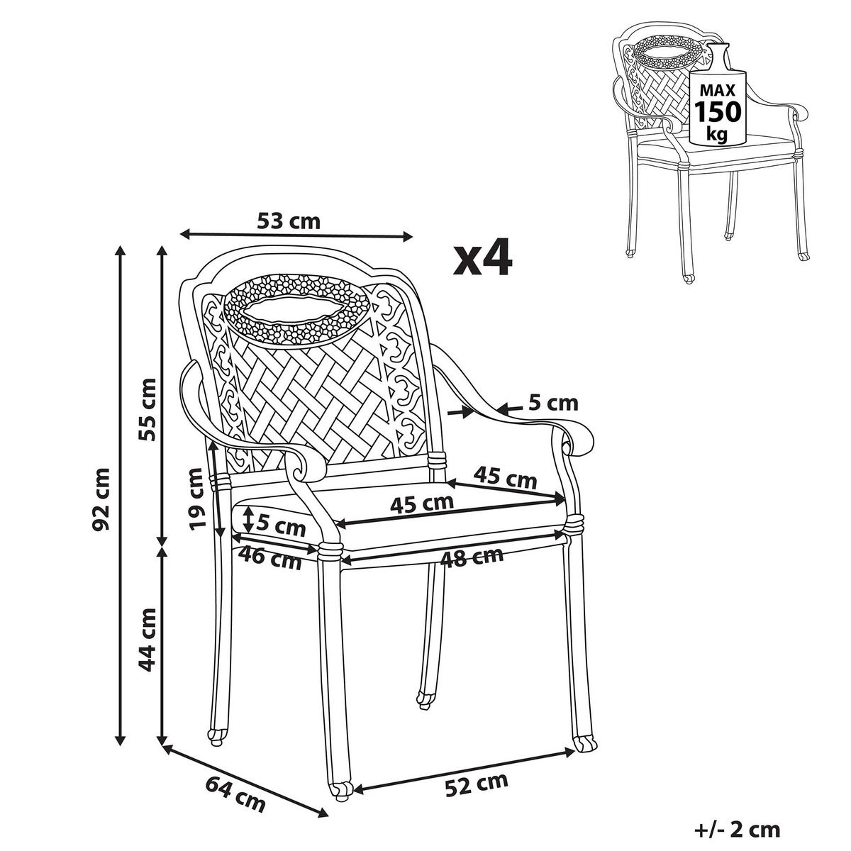 GARTENSTUHL 4er-Set Aluminium dunkelbraun Manfria - Dunkelbraun, Metall (53/92/64cm) - Beliani
