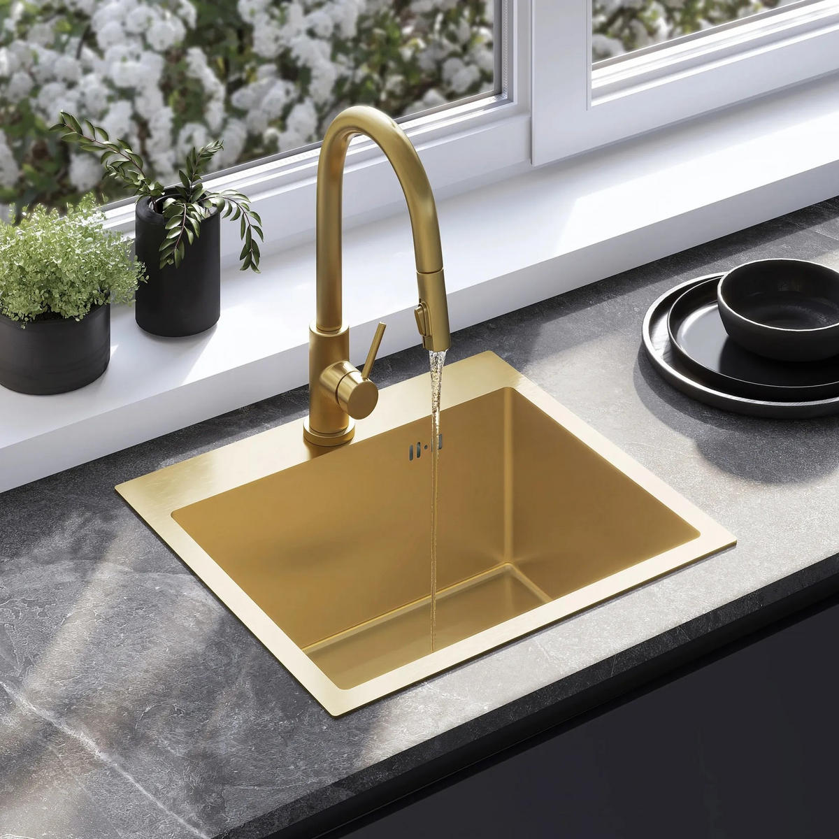 EDELSTAHLSPÜLE Rea Leo 50 Brush Gold ohne Küchenarmatur - Goldfarben, Metall (45/19/45cm) - REA
