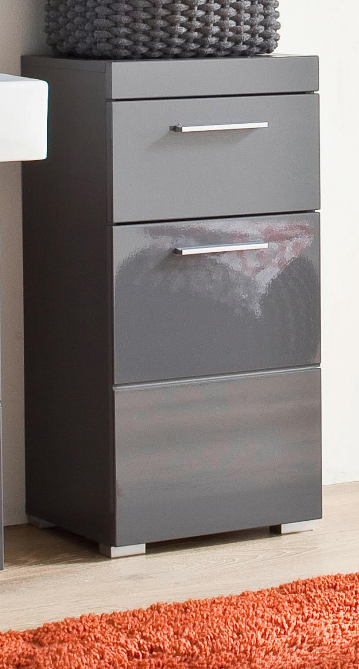 BADSCHRANK grau Hochglanz 37 x 79 cm, Badezimmer Kommode modern - Grau, Holzwerkstoff/Kunststoff (37/79/31cm) - Top.Furn