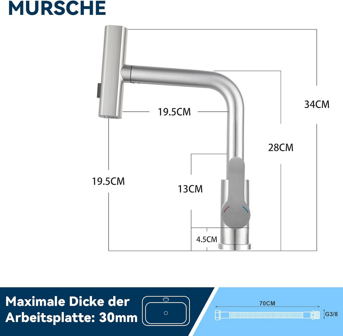 WASCHTISCHARMATUR Rhewind 23/14/28 cm - Edelstahlfarben, Metall (23/14/28cm) - ZMH