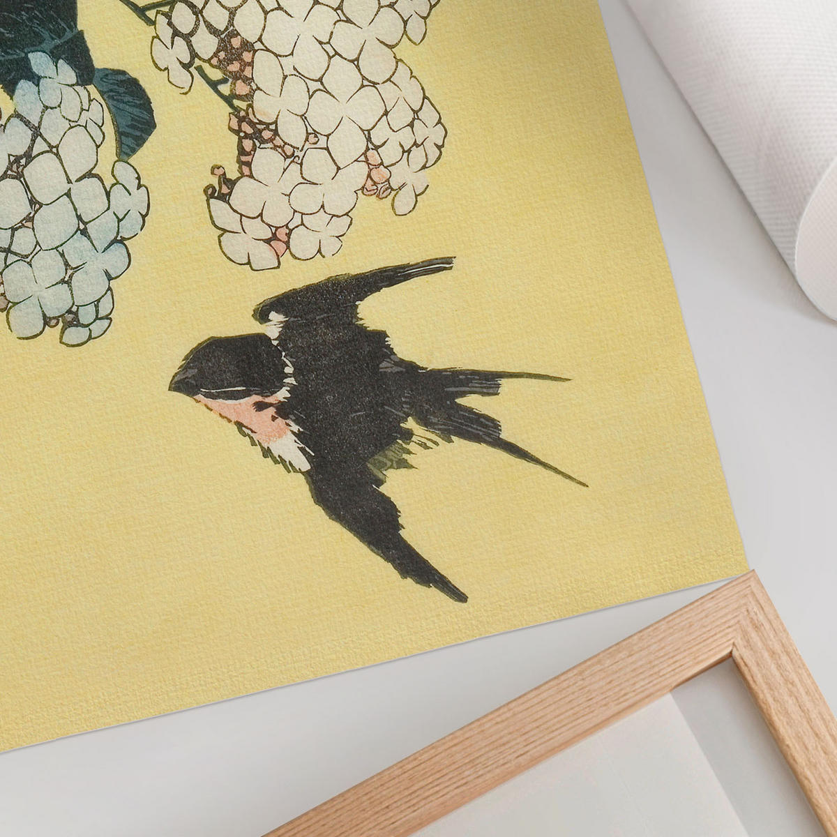 POSTER - 42x29 cm (A3) - Hokusai - Hortensie und die Schwalbe - Gelb, Textil (42/29.7/0.1cm) - TULUP