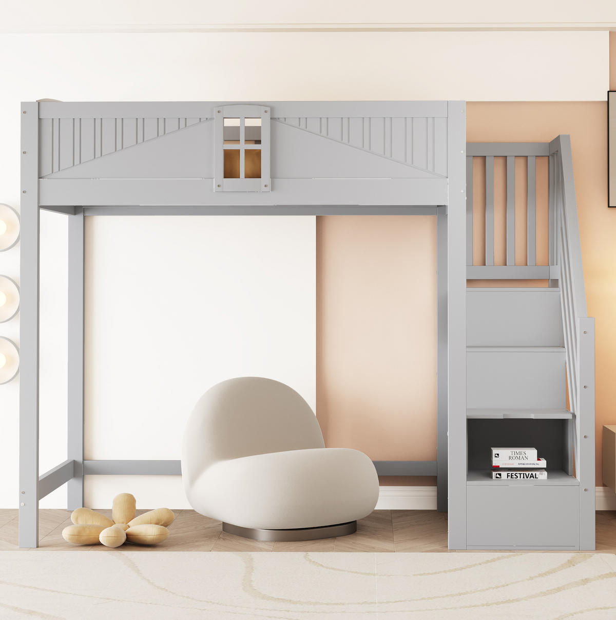 HOCHBETT 90/200 cm aus Massivholz in Grau – mit Rausfallschutz und Leiter - Grau, Holzwerkstoff (90/200cm) - BEAOK