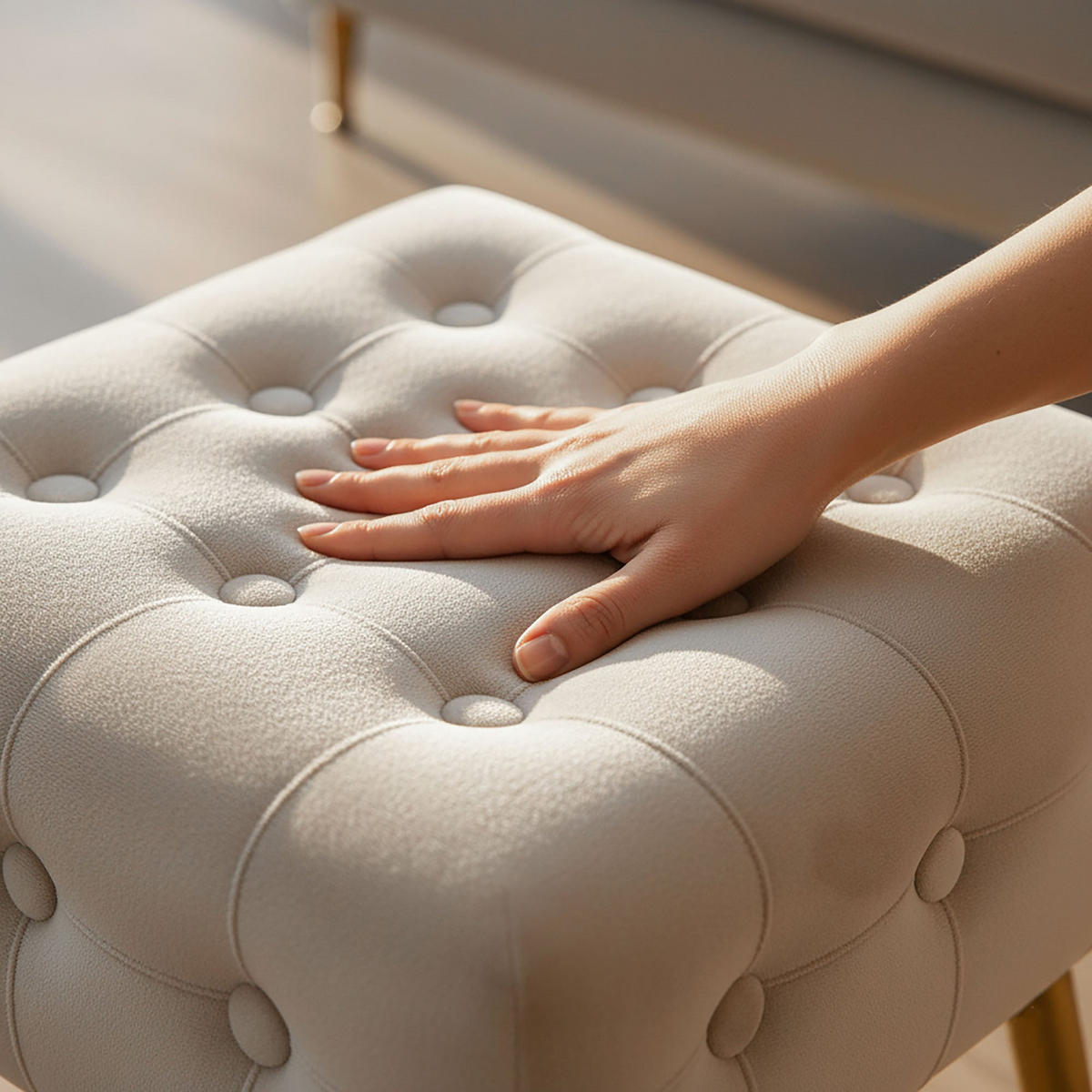 SITZHOCKER QUADRA, Beige, T40xB40xH42 - Beige, Holz (40/42/40cm) - Milordbikes