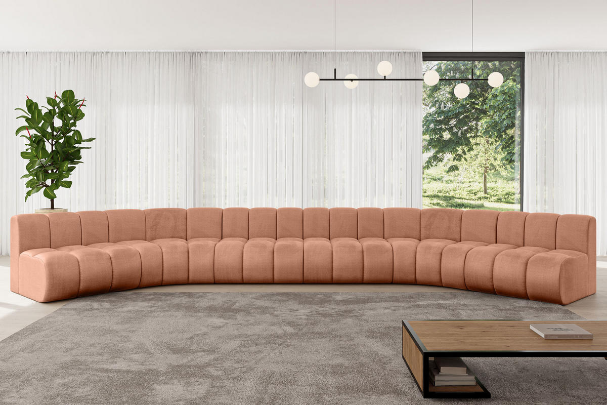 WOHNLANDSCHAFT modulares Sofa Montra-U2 - 581x174x70 cm Apricot - Koralle, Holzwerkstoff/Textil (581/70/174cm) - ALTDECOR