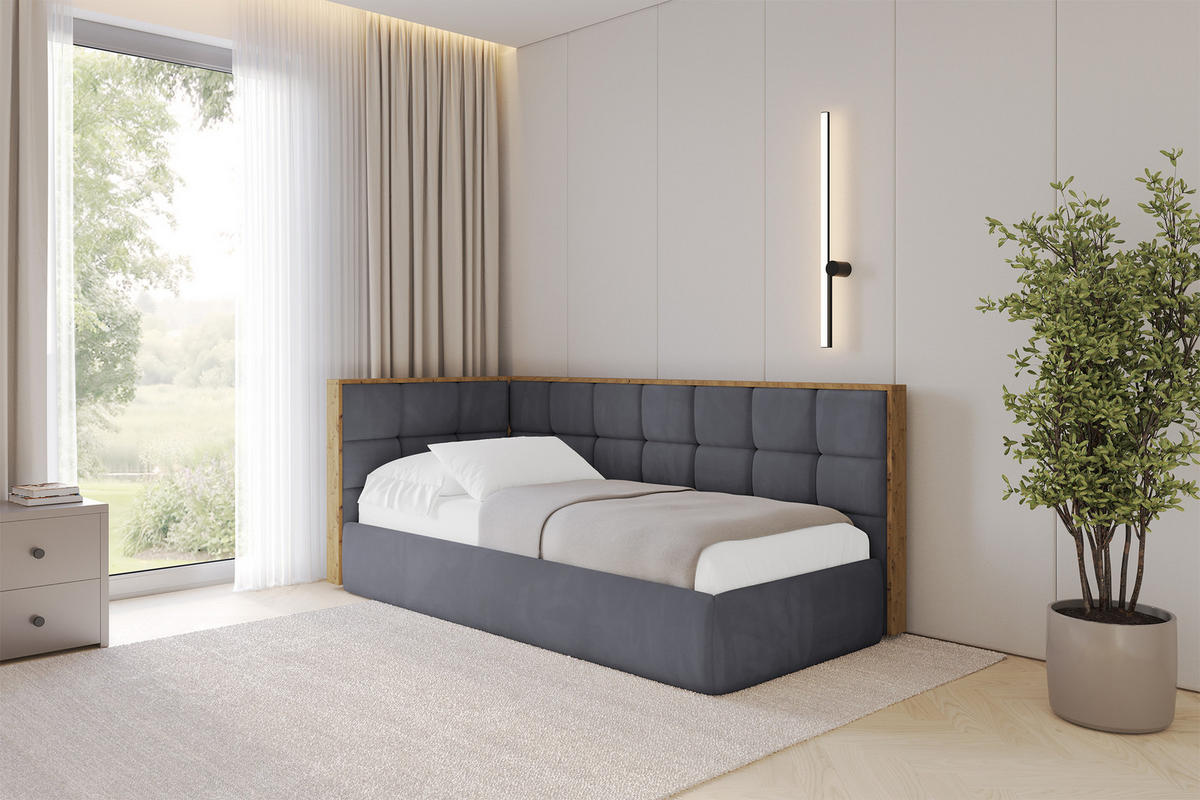 EINZELLBETT Jugendbett mit Bettkasten, Rechts - SOVY 100x200 Dunkelgrau - Titanfarben, Holzwerkstoff/Textil (100/200cm) - ALTDECOR