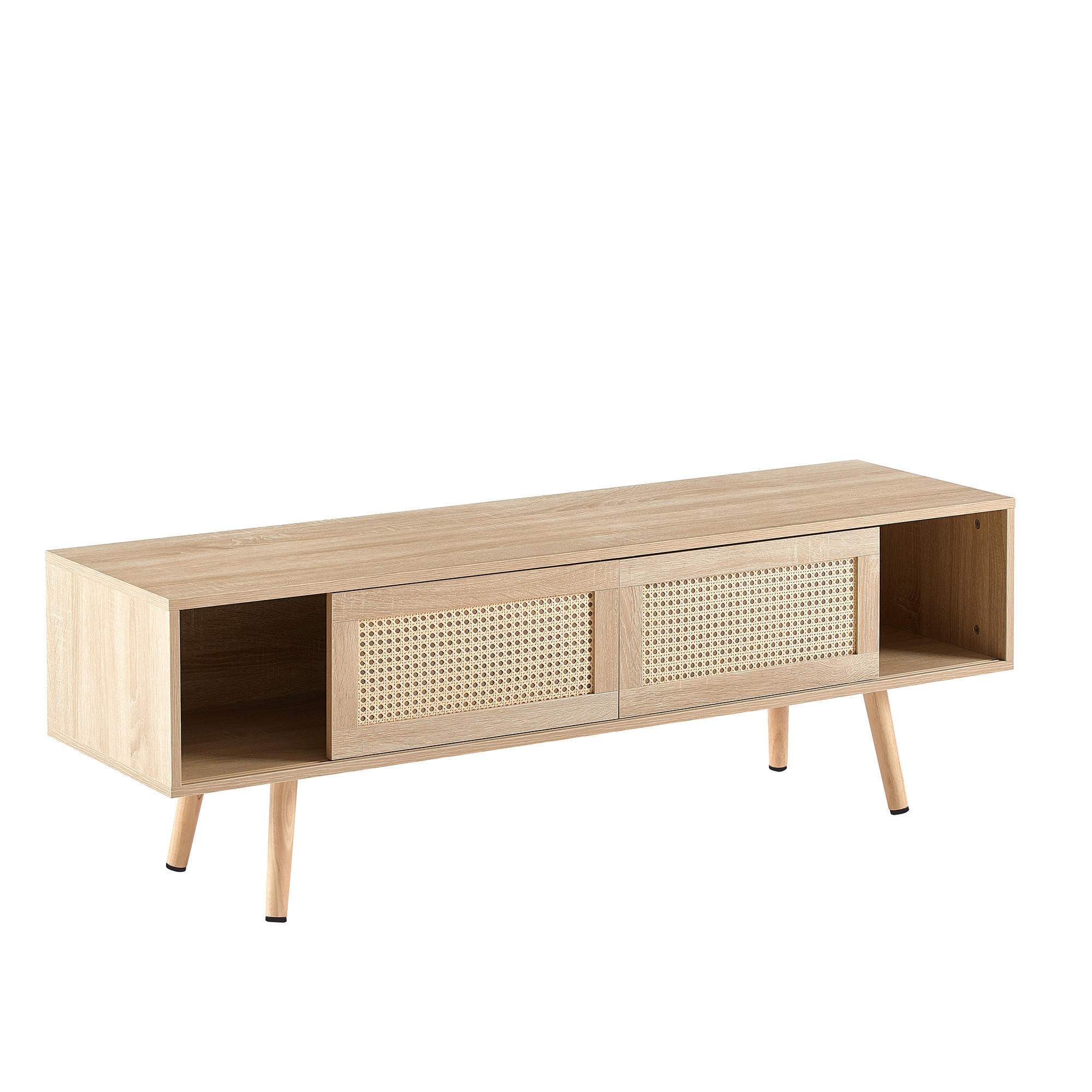 LOWBOARD Naturfarben 140/45/40 cm, Rattan-Optik, Schiebetüren, Massivholzbeine - Naturfarben, Holzwerkstoff (140/40/45cm) - PANGIVO
