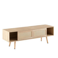 LOWBOARD Naturfarben 140/45/40 cm, Rattan-Optik, Schiebetüren, Massivholzbeine - Naturfarben, Holzwerkstoff (140/40/45cm) - PANGIVO