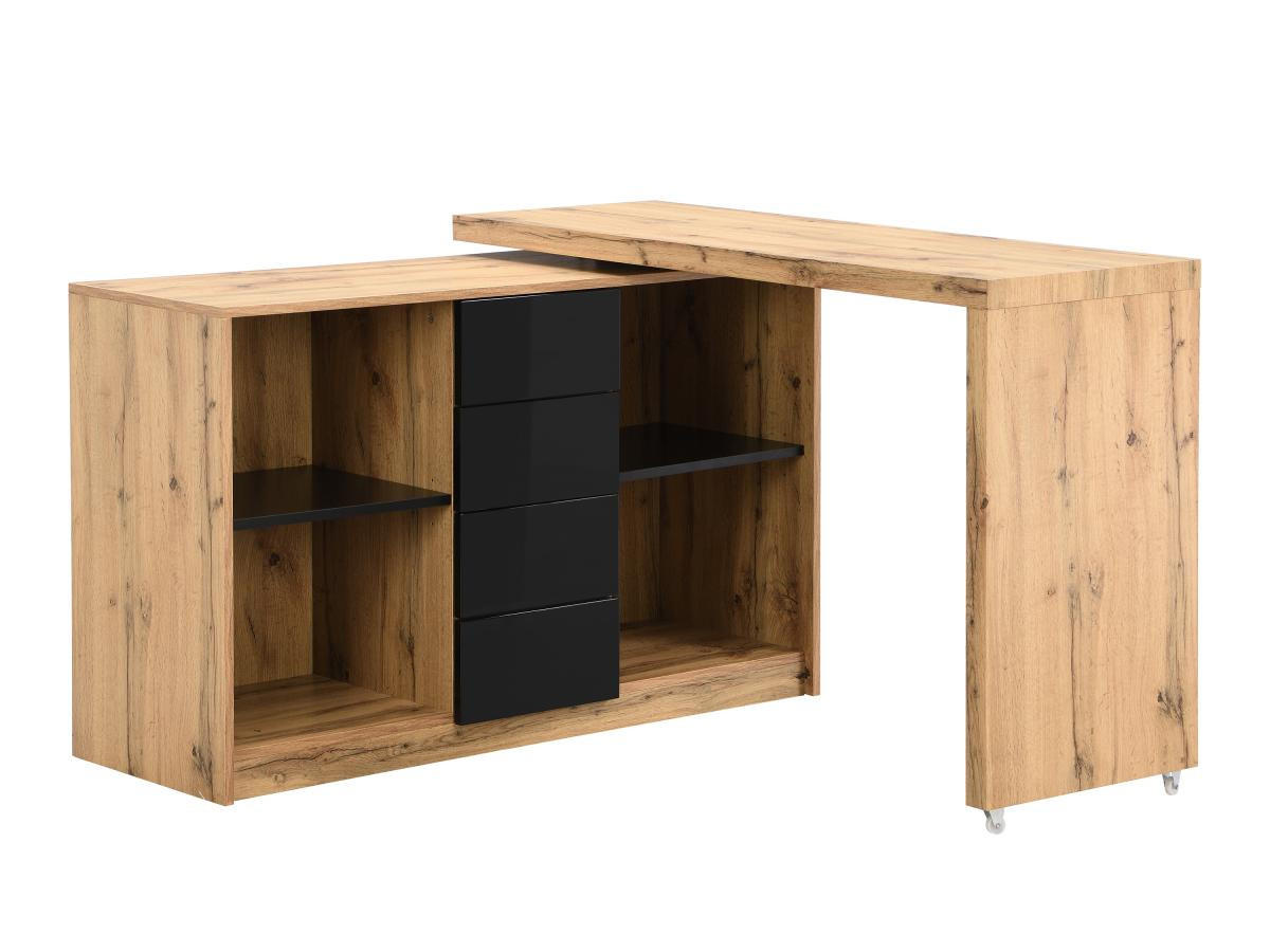 AUSZIEHBARER Schreibtisch mit 360° drehbarer Platte - MDF - Holzfarben & Schwarz - PAVELO - Schwarz, Holz (190/42/76.5cm) - Vente-Unique