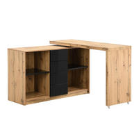 AUSZIEHBARER Schreibtisch mit 360° drehbarer Platte - MDF - Holzfarben & Schwarz - PAVELO - Schwarz, Holz (190/42/76.5cm) - Vente-Unique