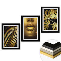 WANDBILDER 3er-Set - 20x30 cm Schwarzer Rahmen - Mund einer Frau mit Monstera-Palme - Schwarz, Kunststoff (20/30cm) - ArtPrintCave
