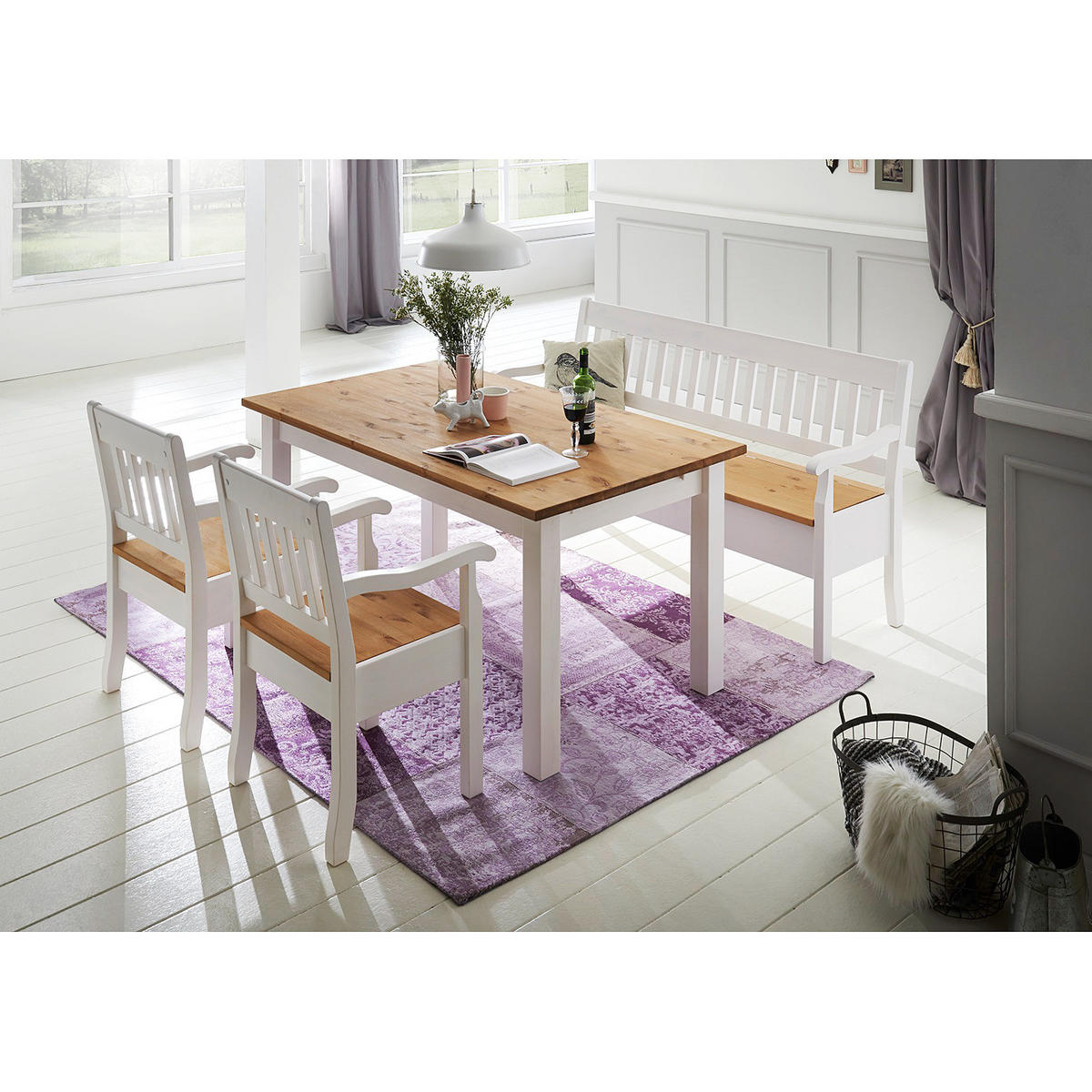 ESSTISCH mit ansteckplatten - Kiefer massiv - Braun/Weiß, Holz (77/104/74cm) - home24