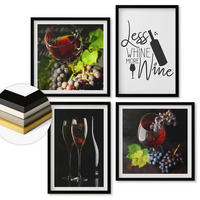 WANDBILDER 4er-Set - 50x50 cm & 40x60 cm Schwarzer Rahmen - Weingläser mit Trauben und Inschrift - Schwarz, Kunststoff (50/50cm) - ArtPrintCave