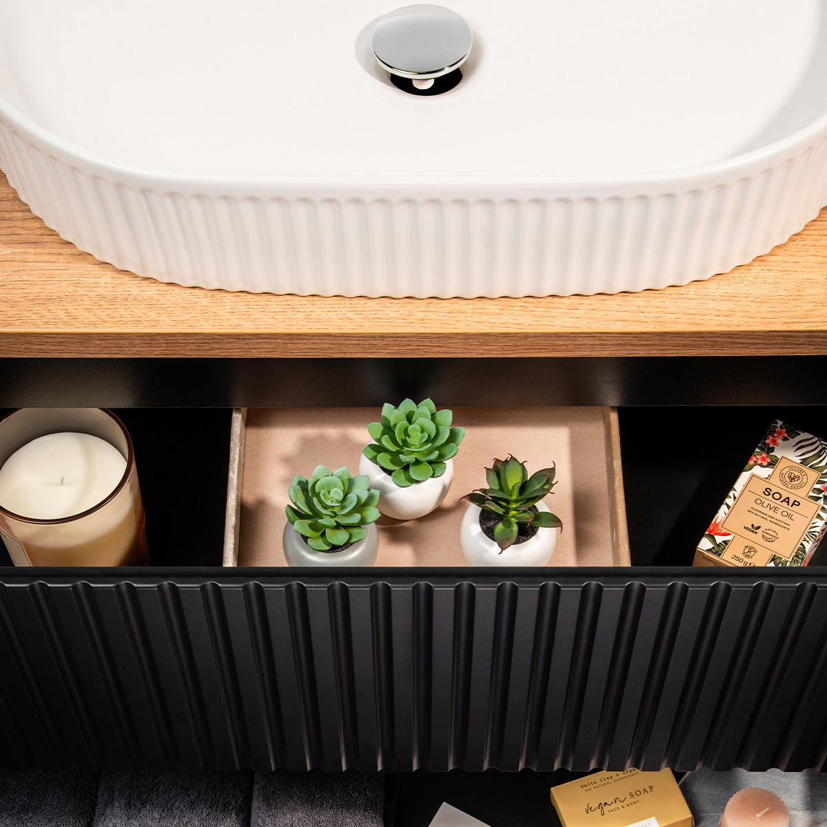 WASCHTISCH 60.4cm Riva Schwarz und Holz - Schwarz, Holzwerkstoff (60.4/59/40cm) - Petits-meubles