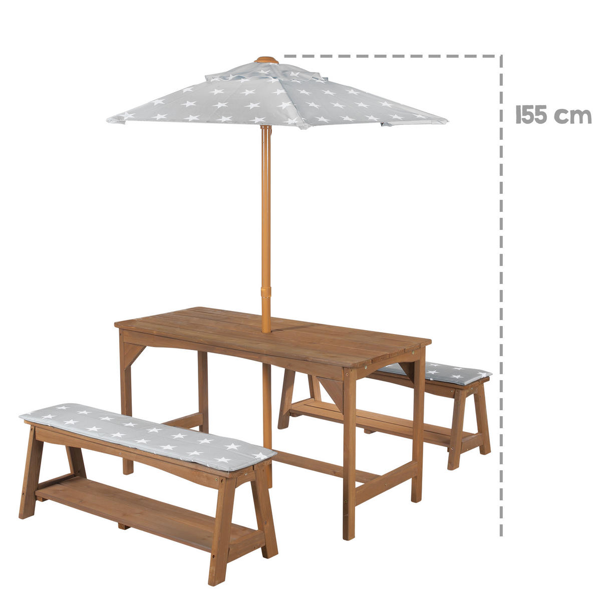 KINDERSITZGRUPPE mit Sitzauflage und Schirm teak - Teakfarben, Holz - Roba
