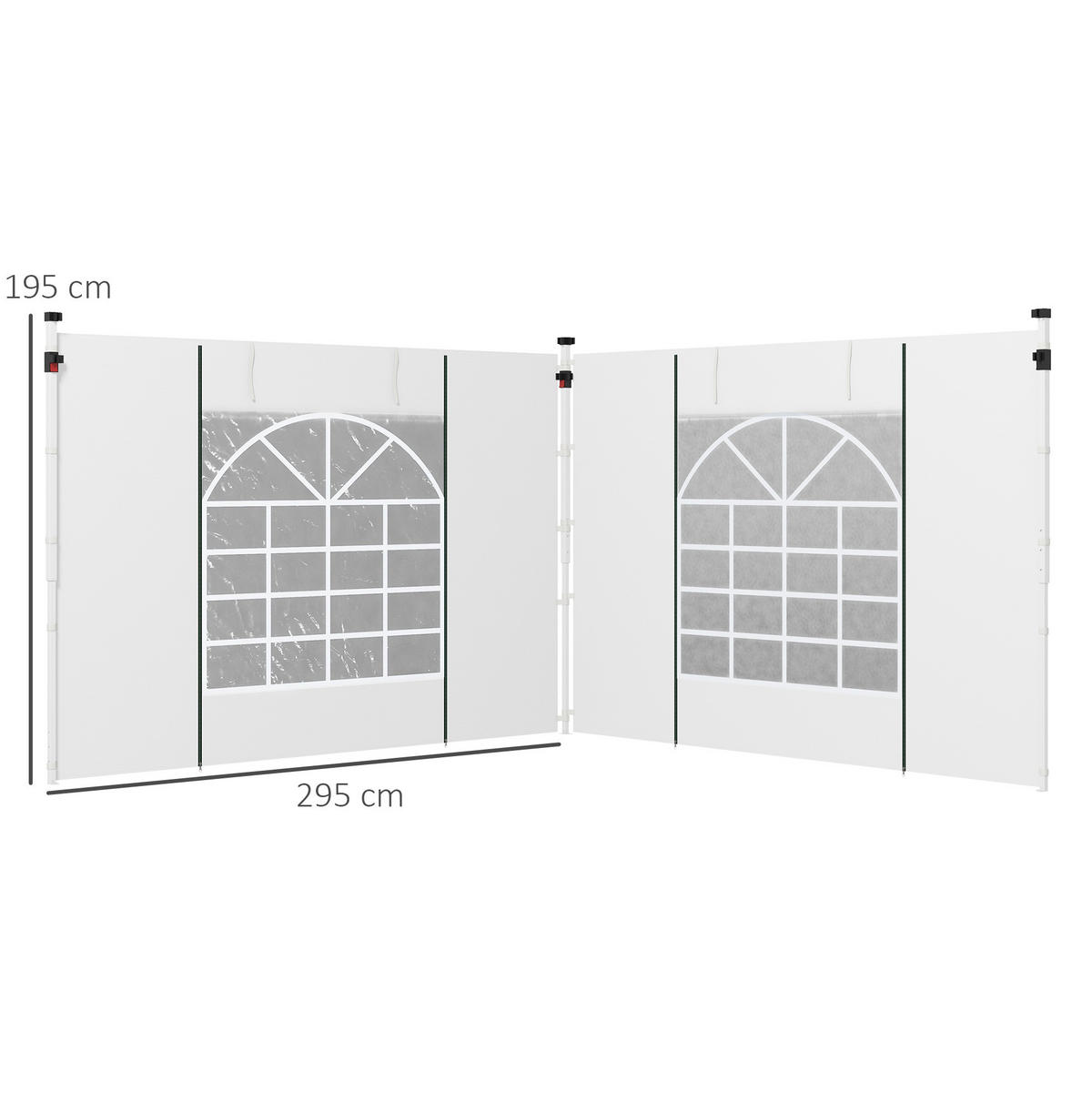 PAVILLON-SEITENWÄNDE 295/195 cm 2er-Set mit Fenster und Reißverschlusstür aus Polyester, Weiß - Weiß, Textil (195/195/295cm) - Redom