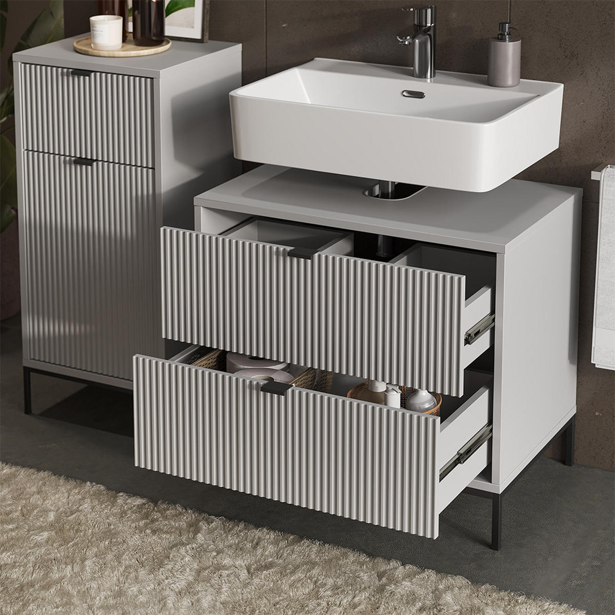 BADMÖBEL-SET Eliza Grau 4 Teile - Grau, Holzwerkstoff (70/63/45.1cm) - Vicco