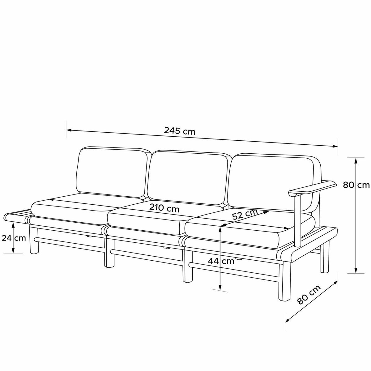 GARTENSOFA ATREDA 3-Sitzer, mit Ablage - Creme, Holz/Textil (245/74/80cm) - KONSIMO®
