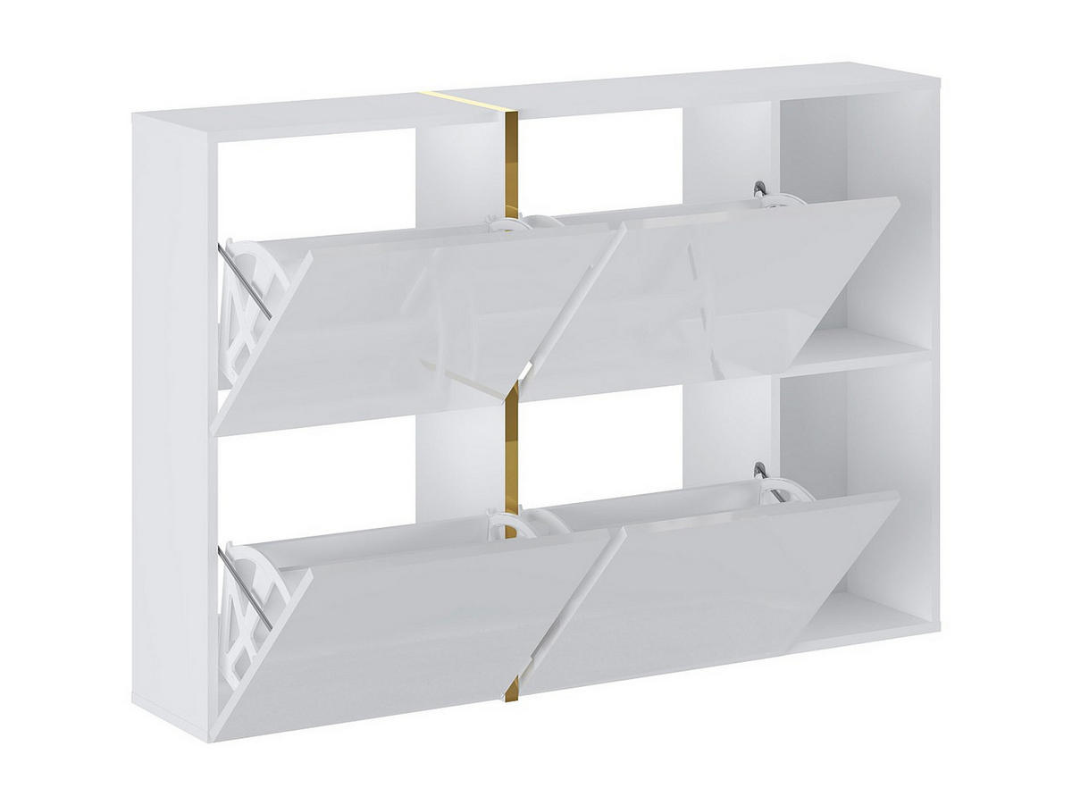 SCHUHSCHRANK - 125.1 x 26.8 - holz - weiß, goldfarben Marzialo - Weiß, Holz (125.1/85/26.8cm) - Vente-Unique