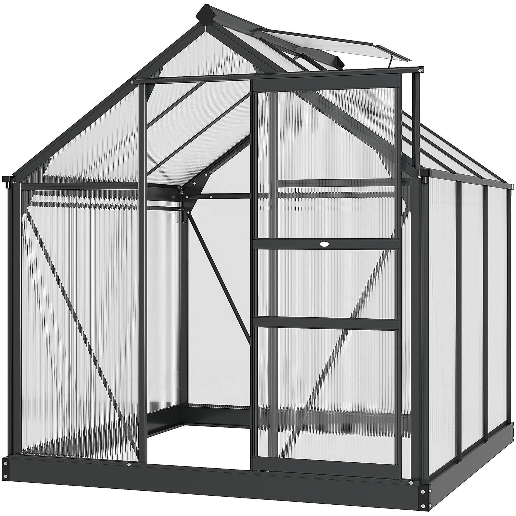 GEWÄCHSHAUS DE-11969 3,65 m² Polycarbonat mit Dachluke & Regenrinne Grau - Grau, Metall (487.68/510.54/482.6cm) - ComfortXL