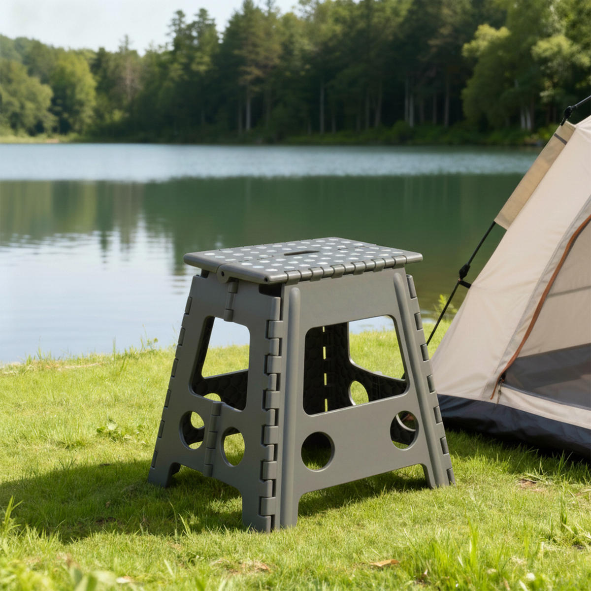 KLAPPHOCKER - Grau, Kunststoff/Textil (39/39/32cm) - Relaxdays