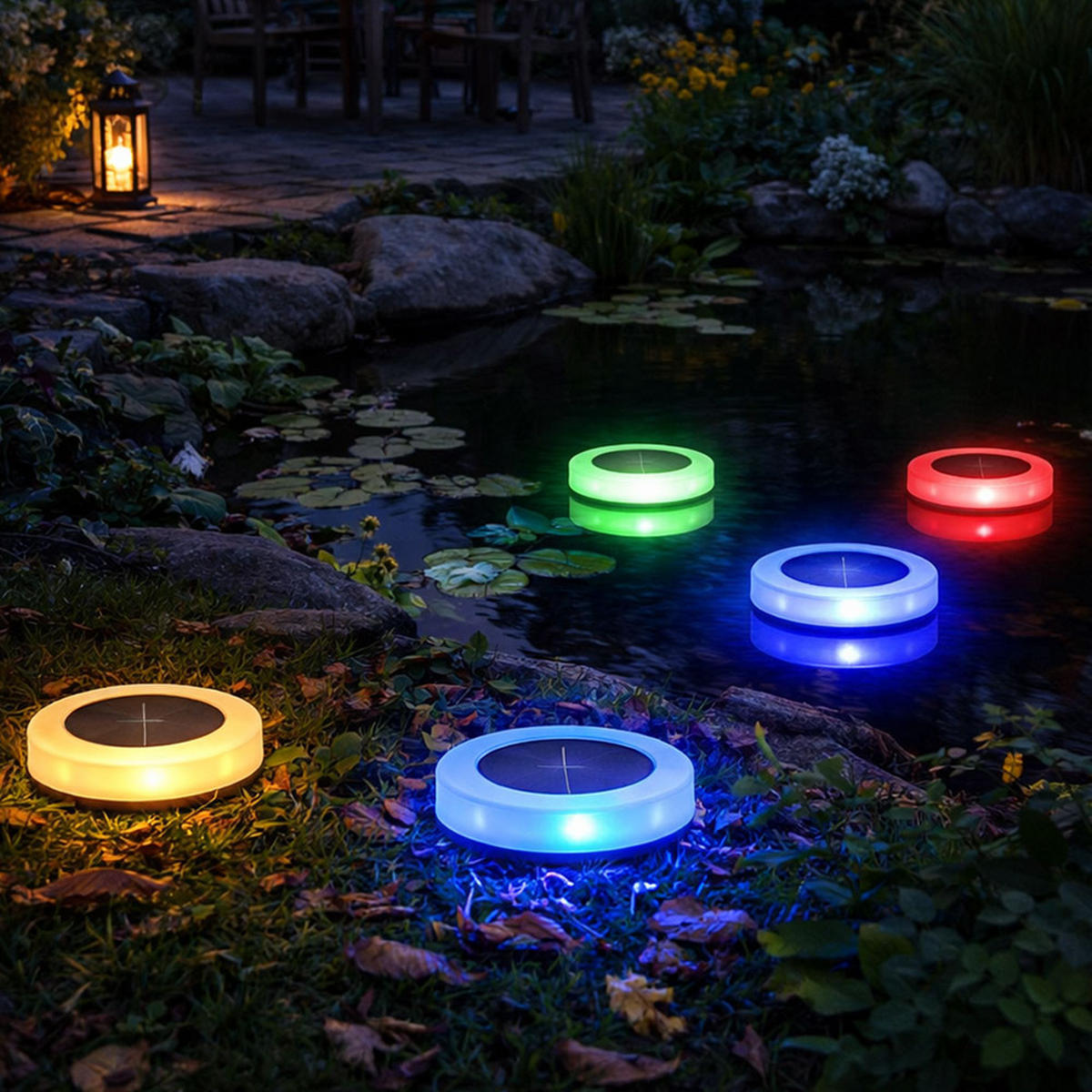 LED AUSSENLEUCHTE Schwimmlicht Schwarz Opal 5er Set - Schwarz, Kunststoff (11/11/13cm)