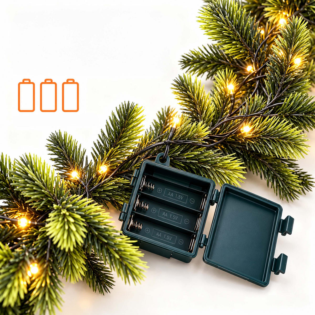 GIRLANDA Zelená LED časovač 2 m - tmavě zelená, plast (20cm) - Relaxdays
