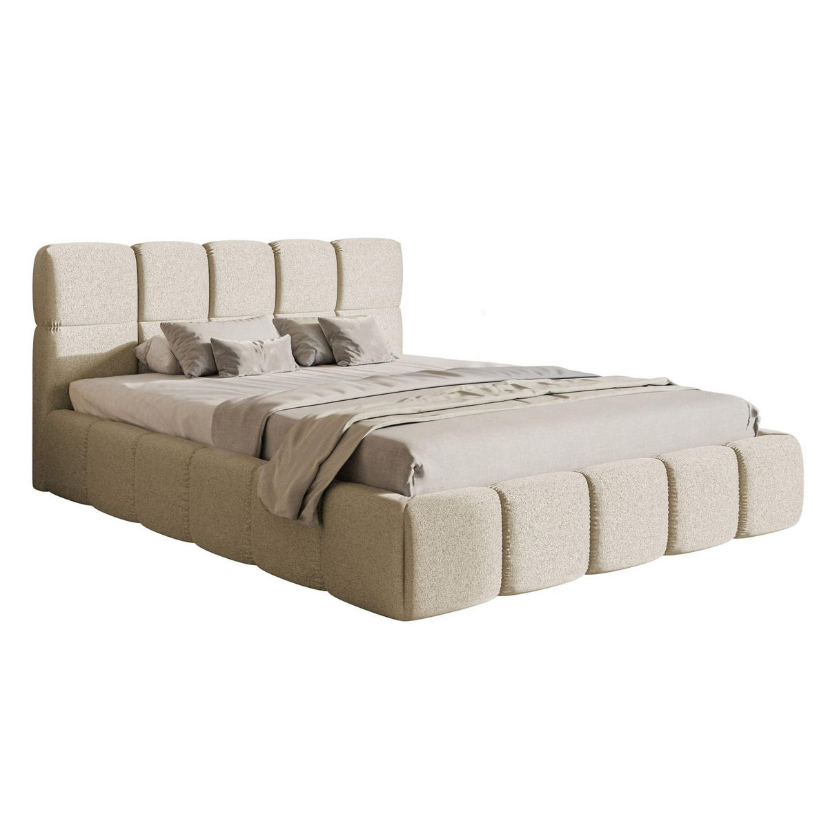 POLSTERBETT Cloudy Hellbeige Chenille, Bettkasten & Lattenrost, 120x200 cm - Ecru/Schwarz, Kunststoff/Textil (120/200cm) - Selsey