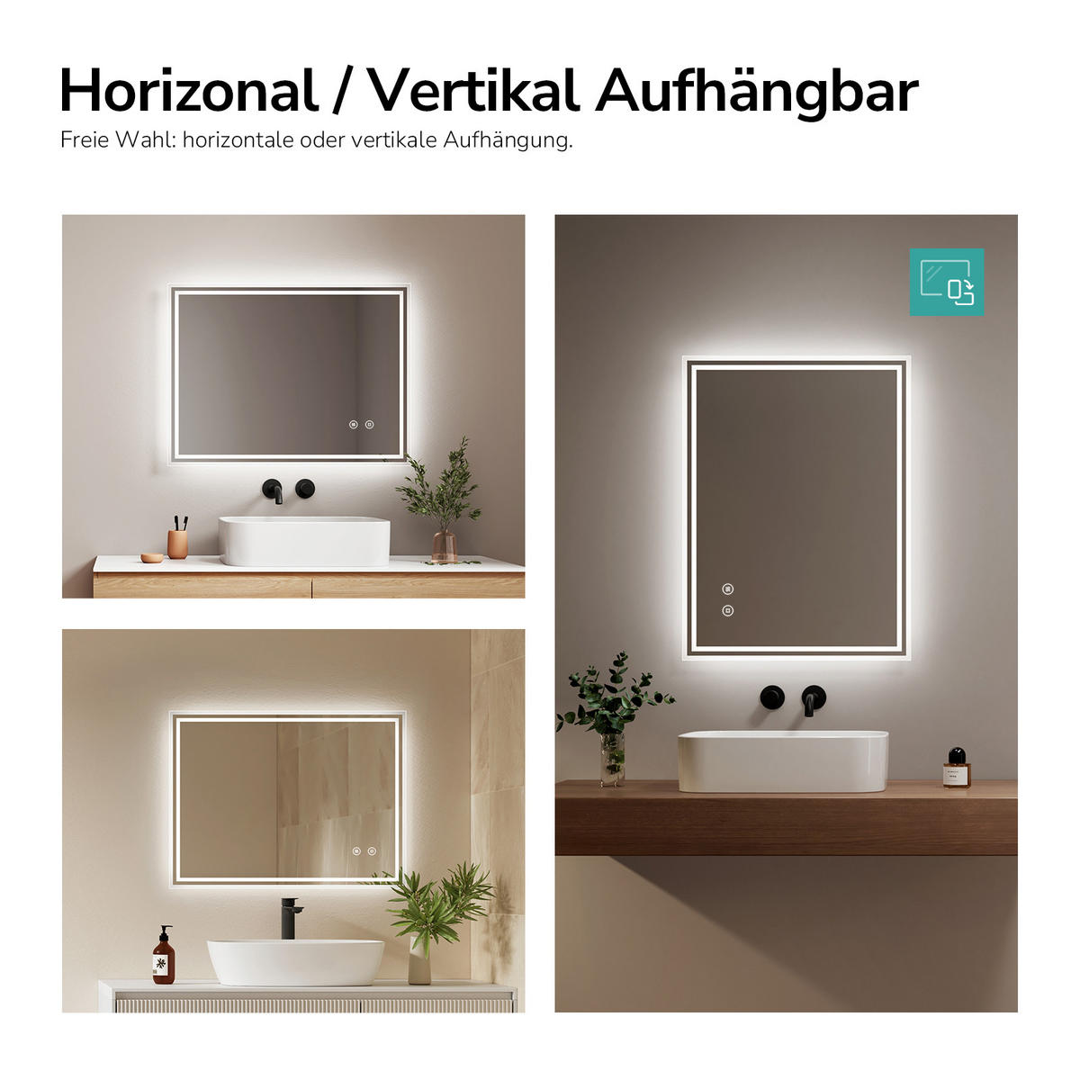 OGLINDA de baie cu LED-uri 80/60 cm - transparent, sticlă (80/60/3.5cm) - EMKE