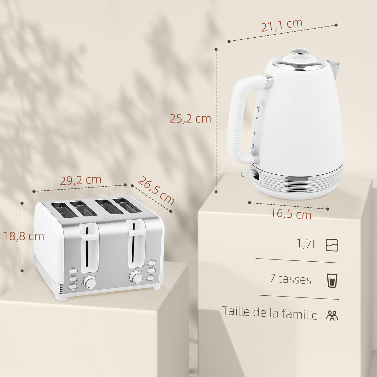 WASSERKOCHER-TOASTER-SET DE-17458 Weiß - Weiß, Metall (16.5/25.2/21.1cm) - ComfortXL
