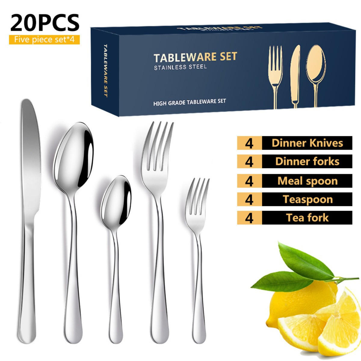 BESTECKSET 20-teilig Edelstahl - Silberfarben, Metall - Authentics