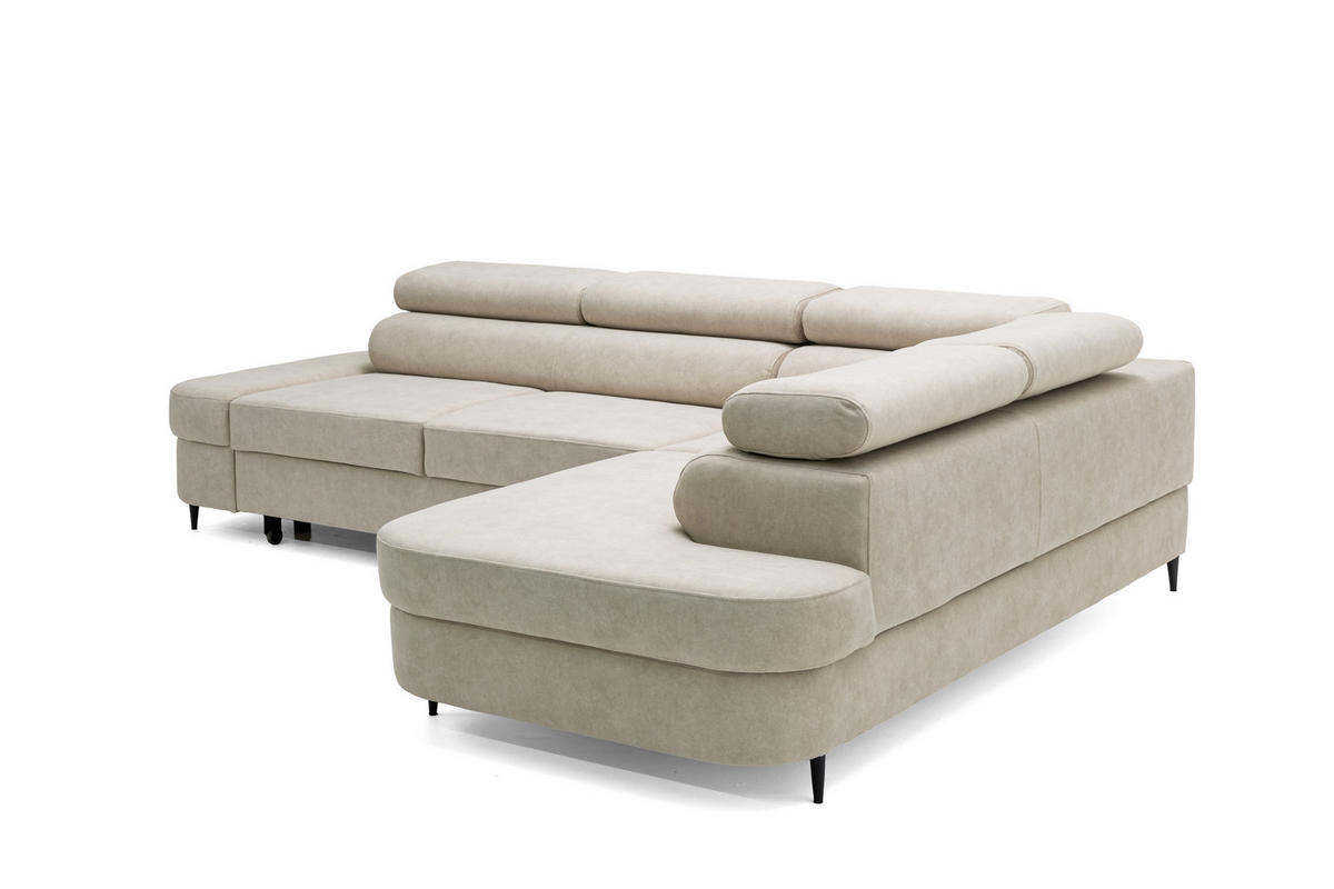 ECKSOFA PRIAM L Rechts mit Schlaffunktion 125x195 Velours Beige - Beige/Schwarz, Holz/Textil (203/275cm) - Muffo