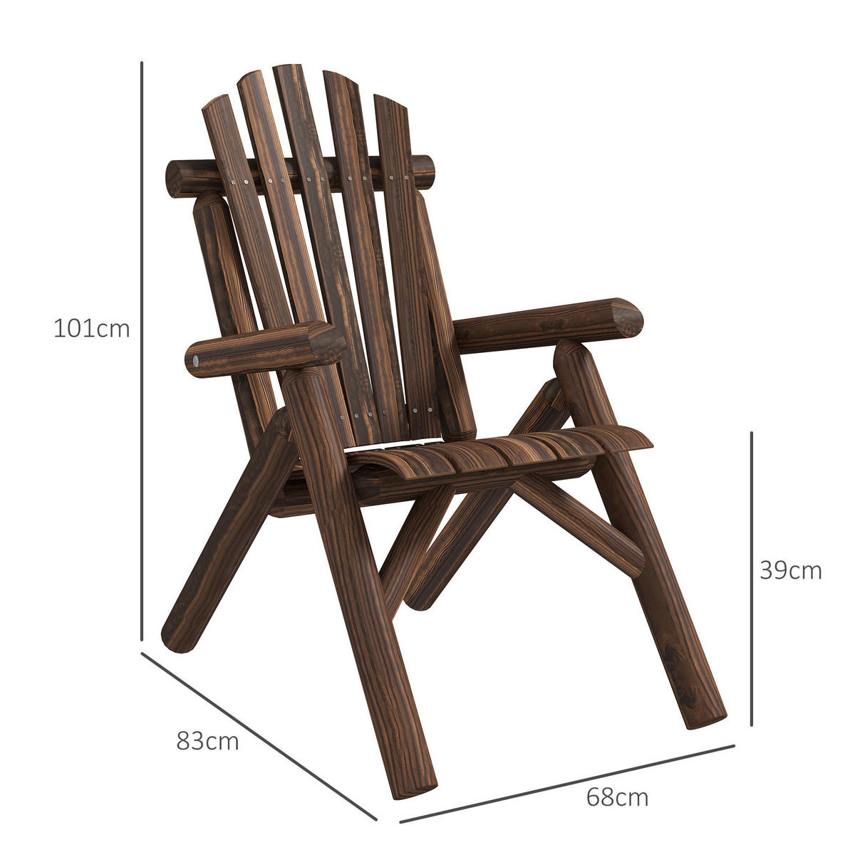GARTENSTUHL aus Tannenholz 83x68x101 cm in Dunkelbraun mit Armlehnen - Dunkelbraun, Holz (83/101/68cm) - Modfu